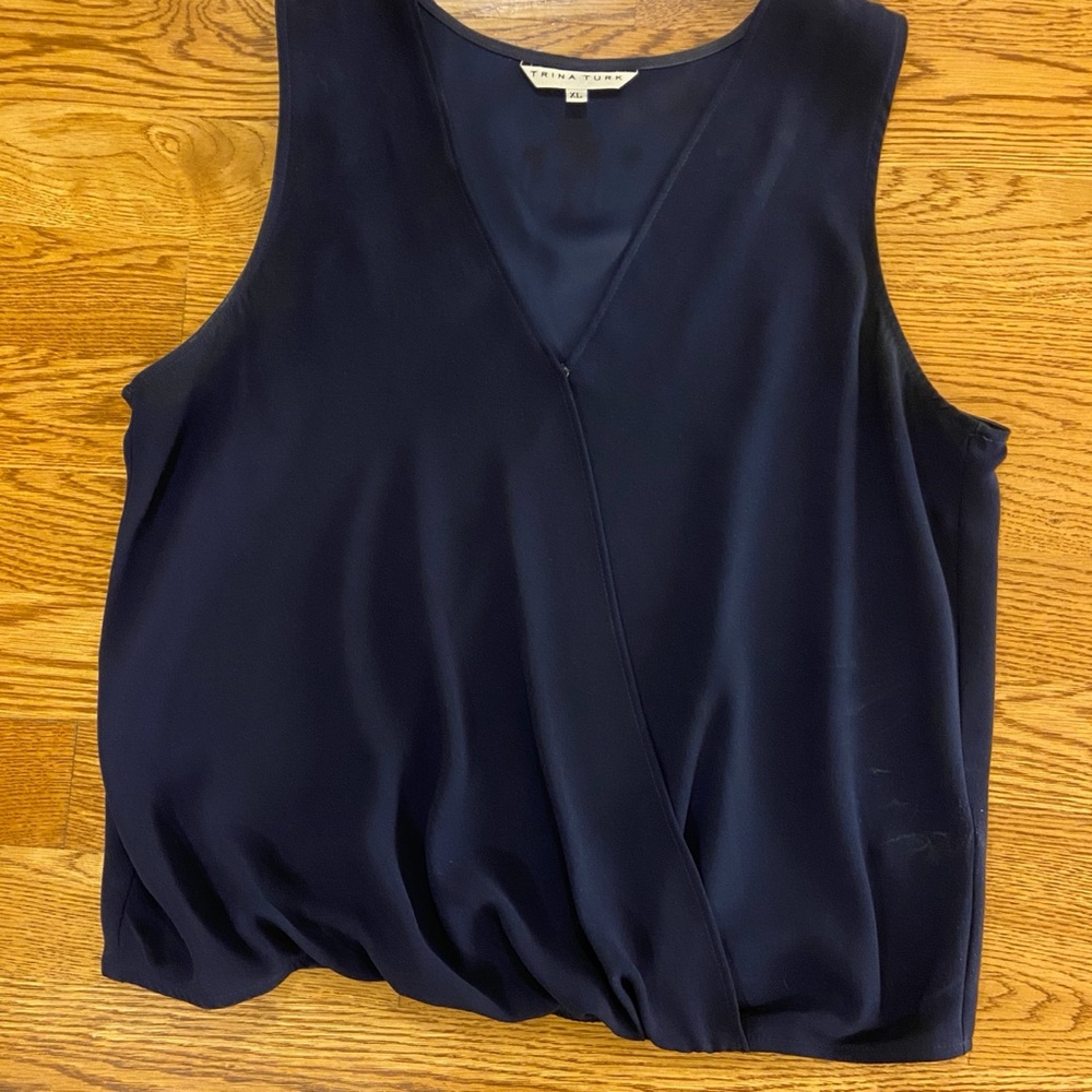 Trina Turk bubble hem navy tank